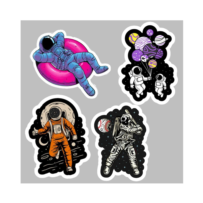 استیکر لپ تاپ و موبایل گوفی طرح فضانورد عاشق دونات مجموعه 4 عددی 