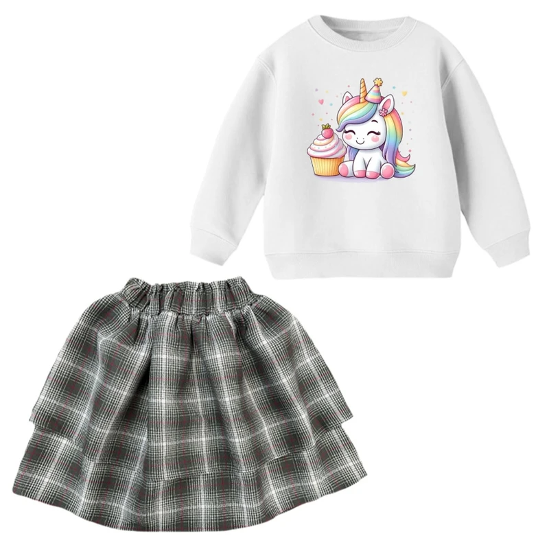 ست بلوز و دامن دخترانه مدل تک شاخ و کیک فنجانی