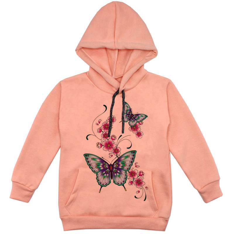 هودی دخترانه مدل پروانه F68 رنگ گلبهی
