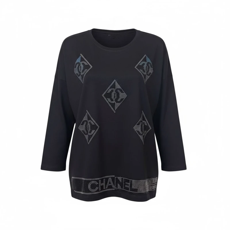 بلوز آستین بلند یقه گرد زنانه مدل نگین دار کد 125