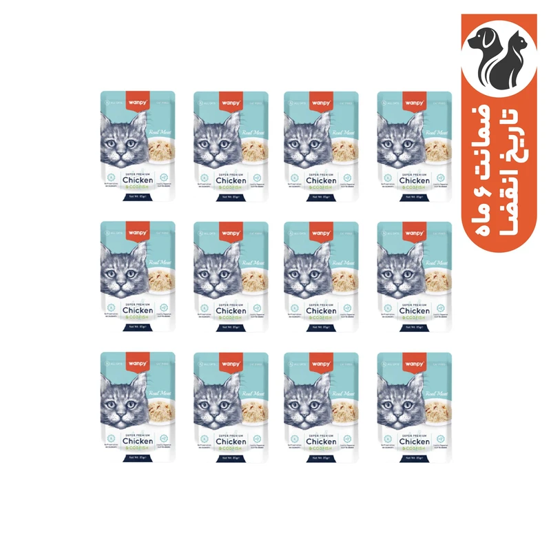 پوچ گربه بالغ ونپی مدل Europe Series طعم مرغ و ماهی کاد بسته 12 عددی
