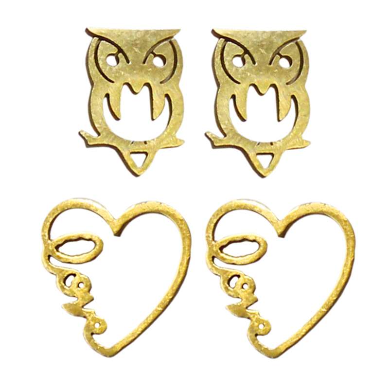 گوشواره زنانه طرح قلب و جغد کد RKH_1522 مجموعه 2 عددی