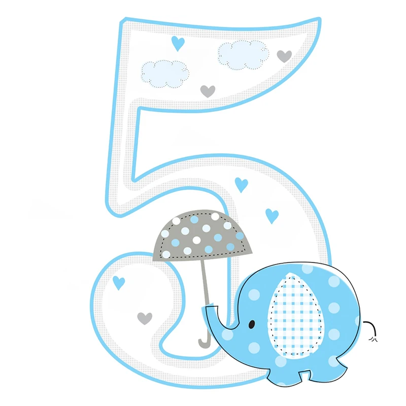  استند رومیزی تولد مدل عدد 5 طرح فیل پسرانه کد 1068