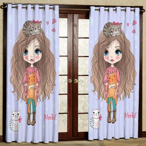 پرده کودک مدل دختر و گربه هازان پانچی کد 4820 سایز 140x200 سانتی متر