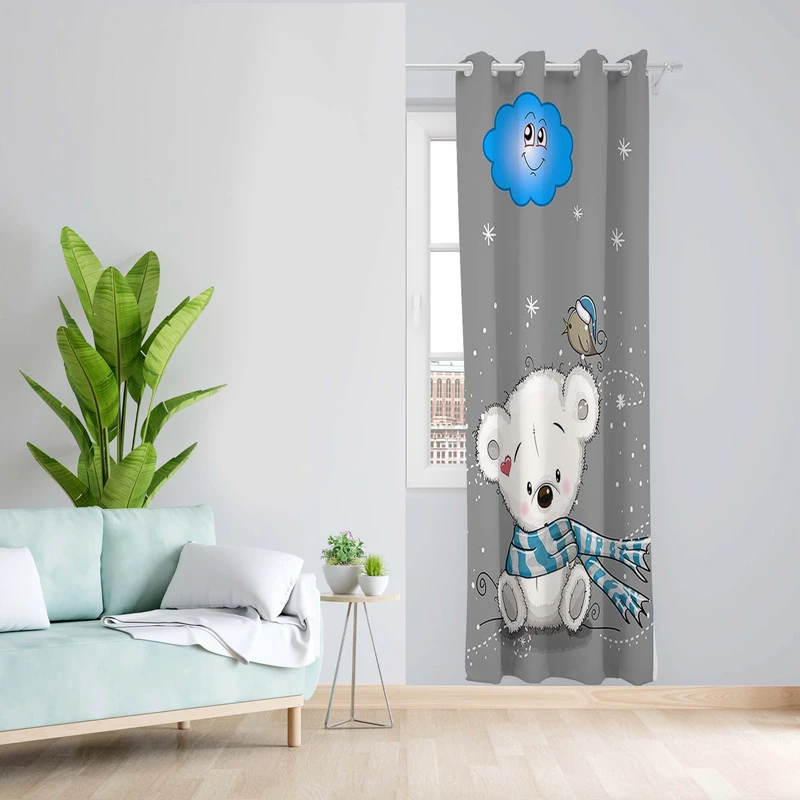 پرده طرح کودک خرسی مدل مخمل پانچی کد 5603 z سایز 140x200 سانتی متر