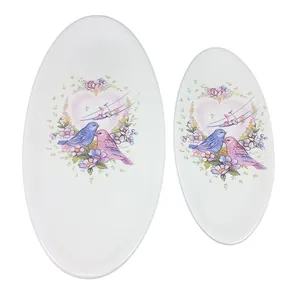 دیس سرامیکی طرح مرغ عشق و قلب مدل بیضی مجموعه 2 عددی