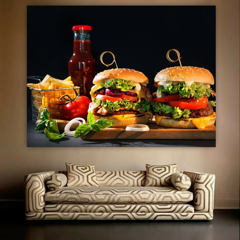 پوستر پارچه ای طرح مخمل دوبل برگر مدل کچاپ کد BK22940