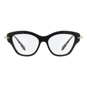 فریم عینک طبی گربه ای زنانه میو میو مدل 0MU 07OV-1AB1O1 مناسب برای صورت مثلث، لوزی، مستطیل و مربع