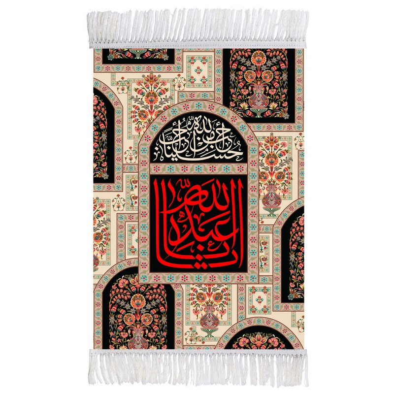فرش ماشینی دیوارکوب اطلس آبی طرح یا اباعبدالله حسین مدل T2324