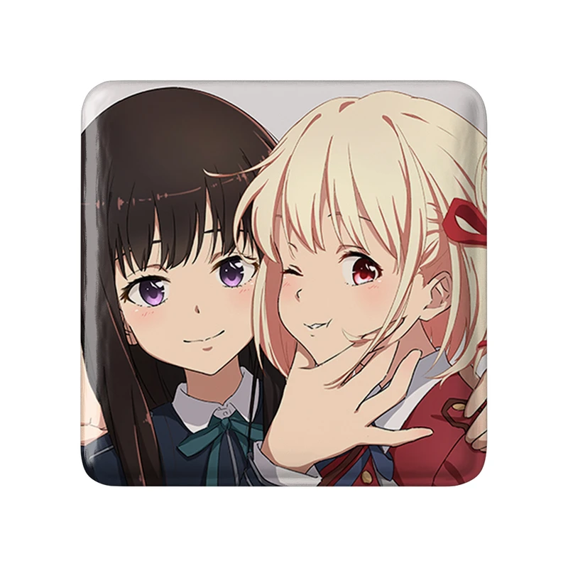 مگنت خندالو طرح چیساتو و تاکینا انیمه لیکوریس ریکویل Lycoris Recoil  مدل مربعی کد 23045