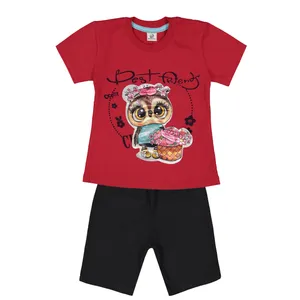 ست تی شرت و شلوارک دخترانه بانالی مدل جغد کد 3503