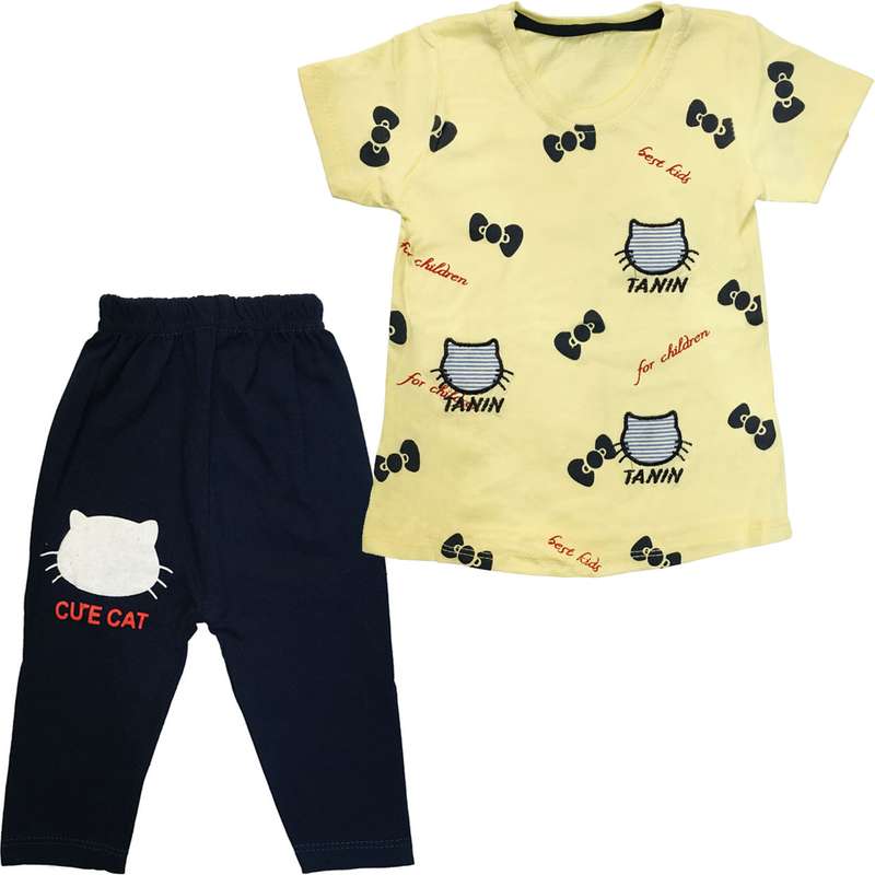 ست تی شرت و شلوار دخترانه طرح Cat مدل Poco کد 120