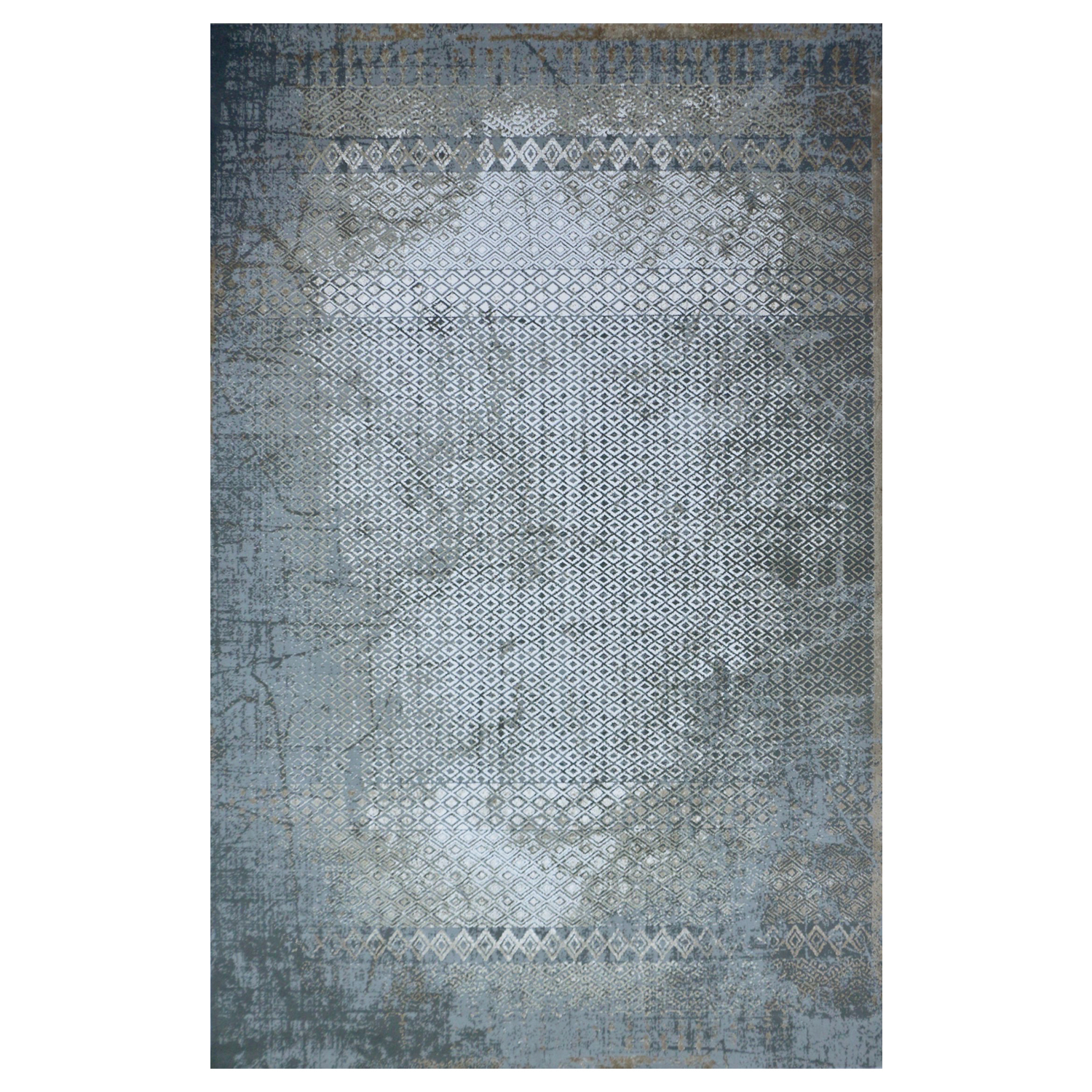 فرش ماشینی ابریشمی پرشین طرح وینتیج کد 90335 زمینه طوسی