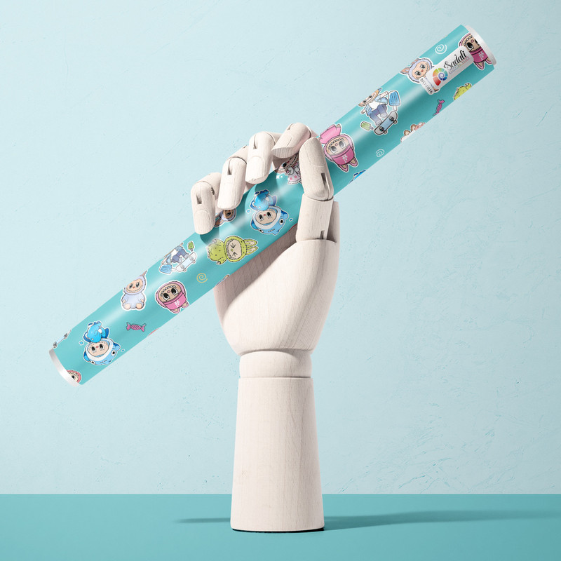 کاغذ کادو صدفی طرح لبوبو سایز 100*70 سانتی متر بسته 2 عددی