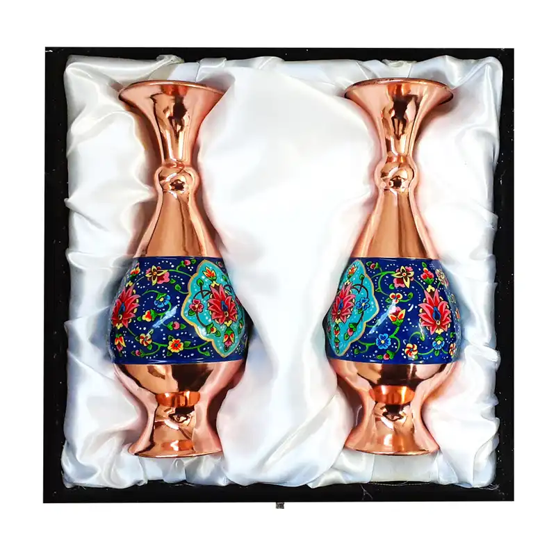 گلدان مسی طرح گل و بوته مدل نقاشی کد 25-4 بسته دو عددی