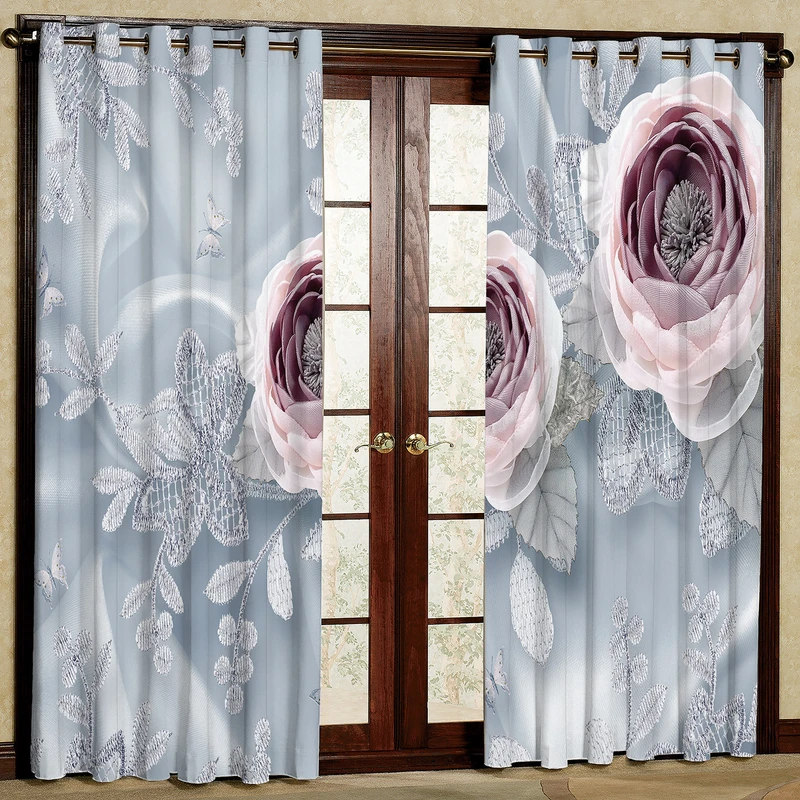 پرده مدل گل دار مخمل پانچی کد 1225 سایز 140x280 سانتی متر