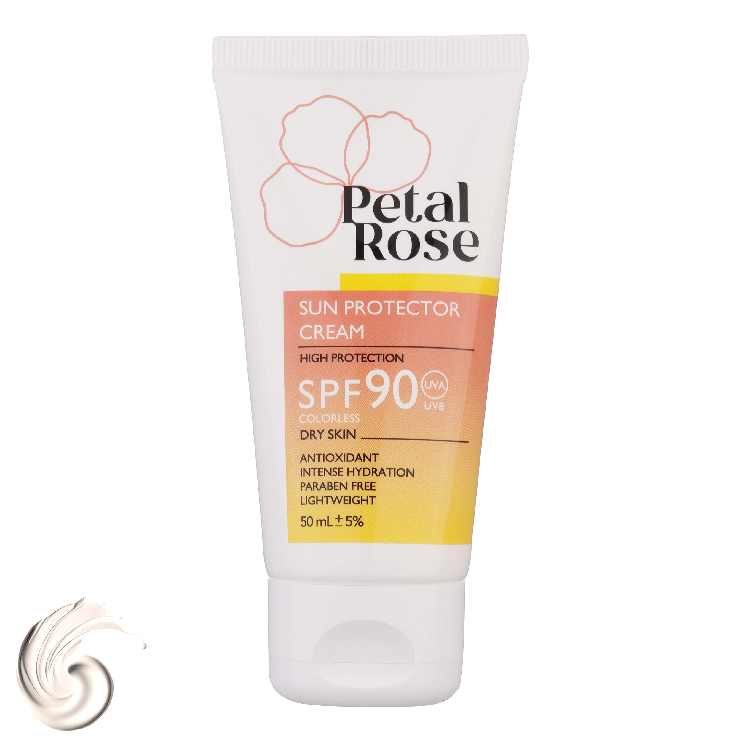 ضدآفتاب بی‌رنگ SPF90 پتال رز مدل High Protection مناسب پوست خشک، حجم 50 میلی‌لیتر