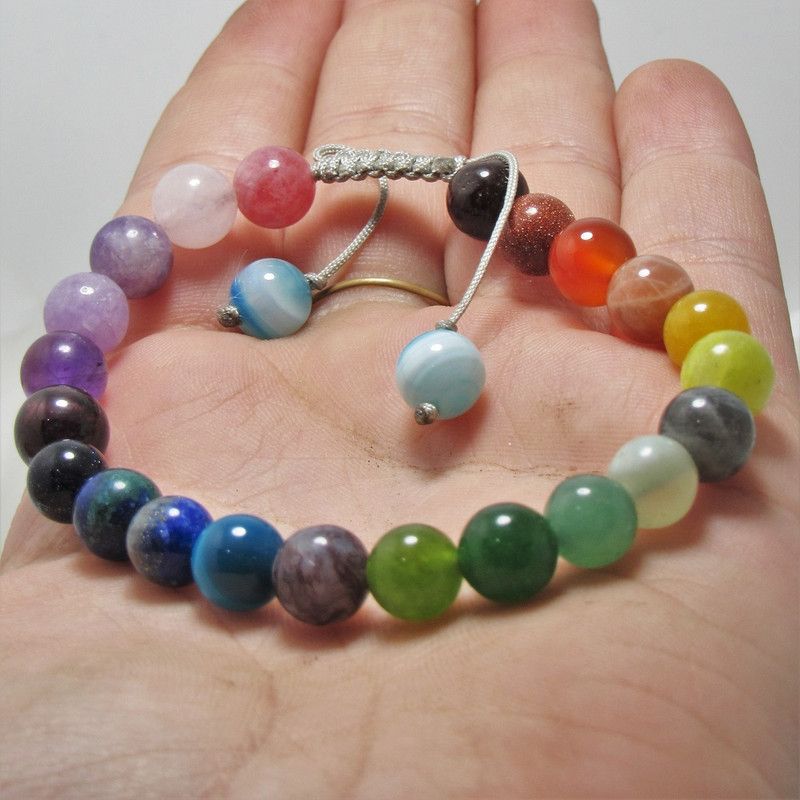 دستبند مدل یک ردیفه هفت چاکرا سنگ آتنا