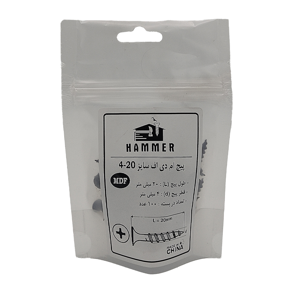پیچ ام دی اف هامر مدل 4X20mm بسته 100 عددی