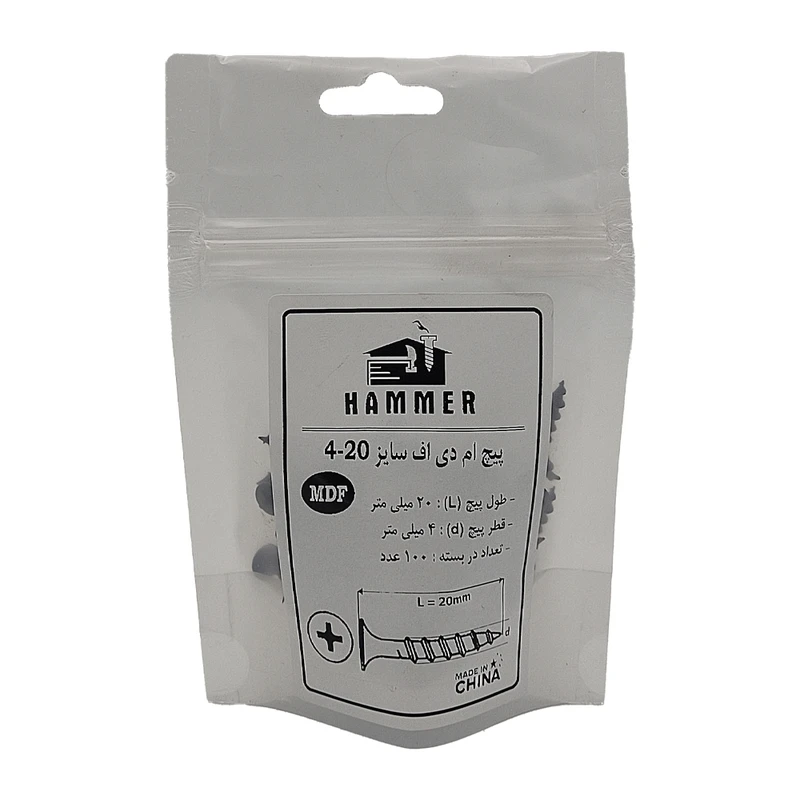 پیچ ام دی اف هامر مدل 4X20mm بسته 100 عددی