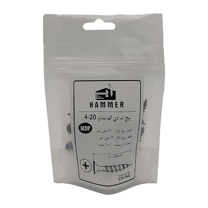 پیچ ام دی اف هامر مدل 4X20mm بسته 100 عددی