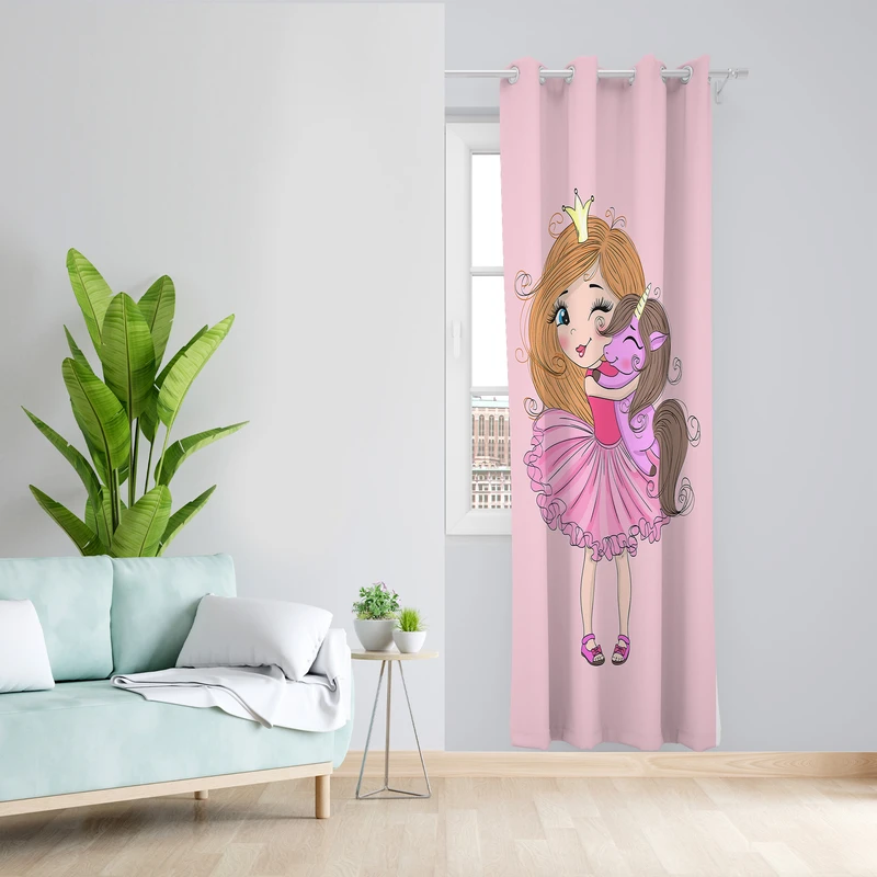 پرده طرح کودک دخترانه مدل مخمل پانچی کد L 1564 Z سایز 140x200 سانتی متر