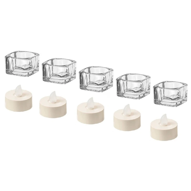 جاشمعی ایکیا مدل GLASIG به همراه شمع LED مجموعه 10 عددی
