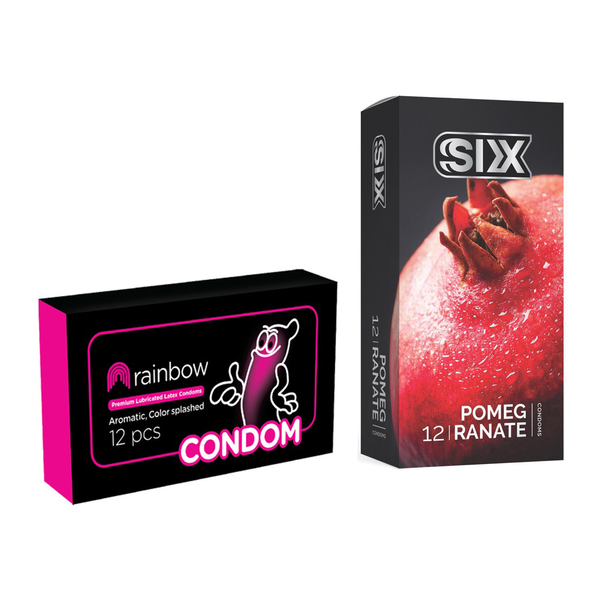 کاندوم سیکس مدل Pomegranate بسته 12 عددی به همراه کاندوم کاندوم مدل Rainbow بسته 12 عددی