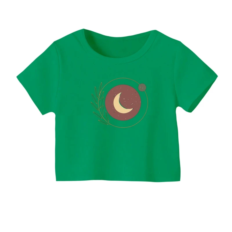 کراپ‌ تی‌شرت آستین کوتاه زنانه مدل ماه مینیمال