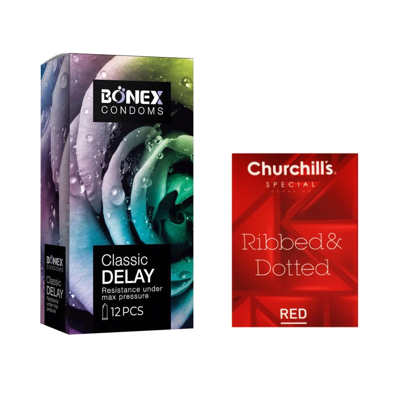 کاندوم بونکس مدل Classic Delay بسته 12 عددی به همراه کاندوم چرچیلز مدل Hot Gel بسته 3 عددی