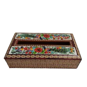 جعبه دستمال کاغذی خاتم کاری مدل گل و مرغ کد 210
