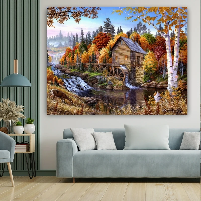 پوستر طرح مخمل نقاشی کلبه مدل رودخانه کد FP106055