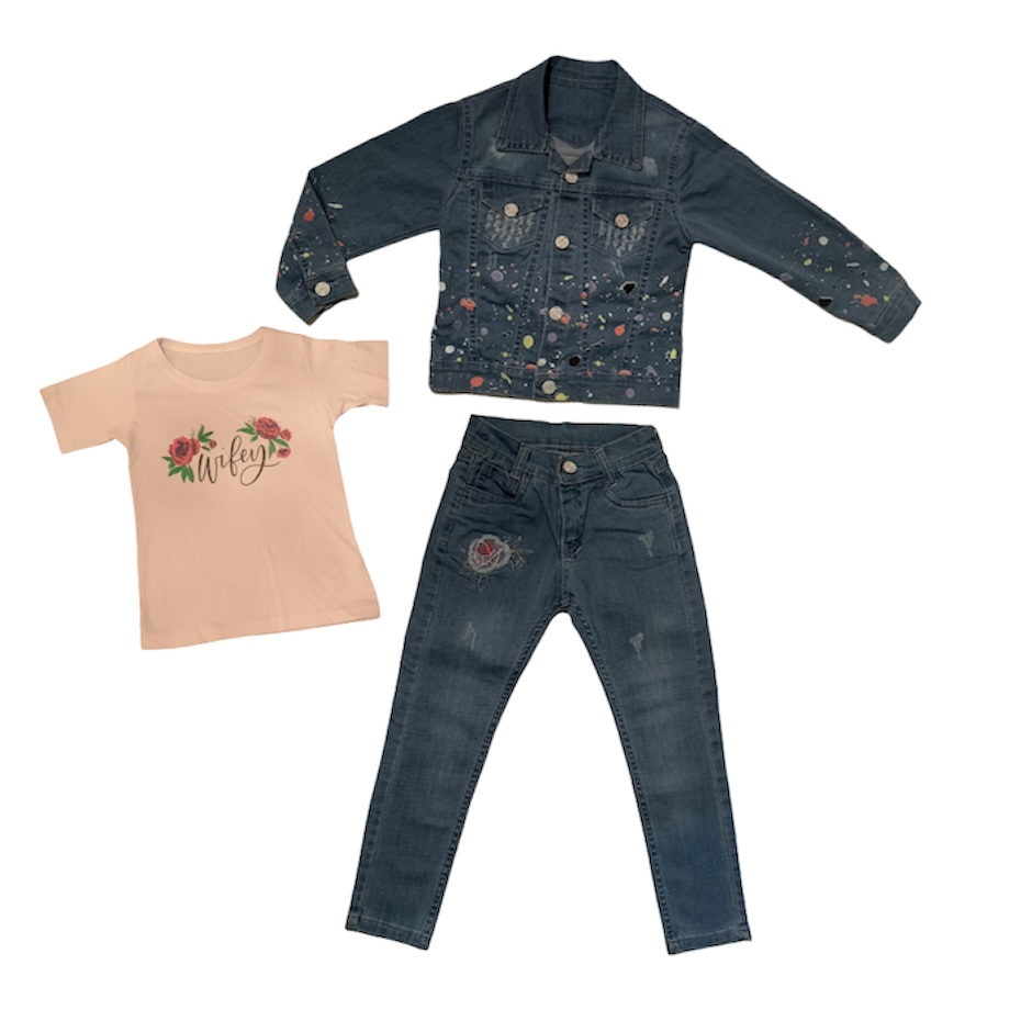 ست 3 تکه لباس دخترانه کد 605 رنگ آبی