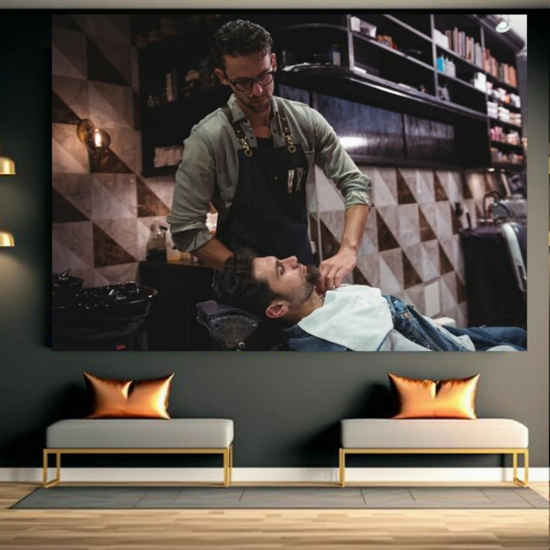 تابلو بوم طرح مخمل آرایشگاه مردانه مدل اصلاح ریش کد BK23732