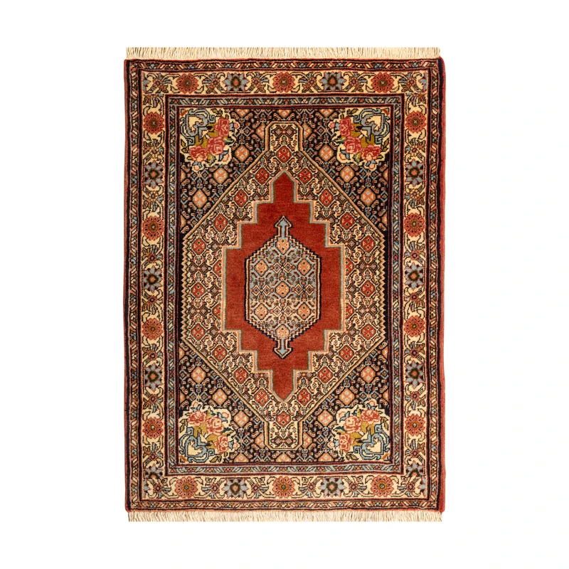 فرش دستبافت یک متری طرح سنندج کد 45P509 زمینه لاکی