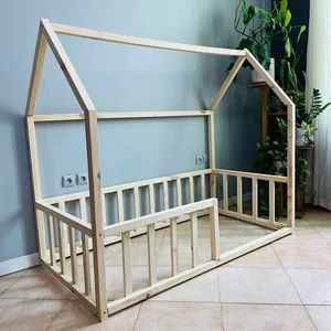 تخت خواب یک نفره روستیک دکور مدل خانه سایز 90x190 سانتی متر