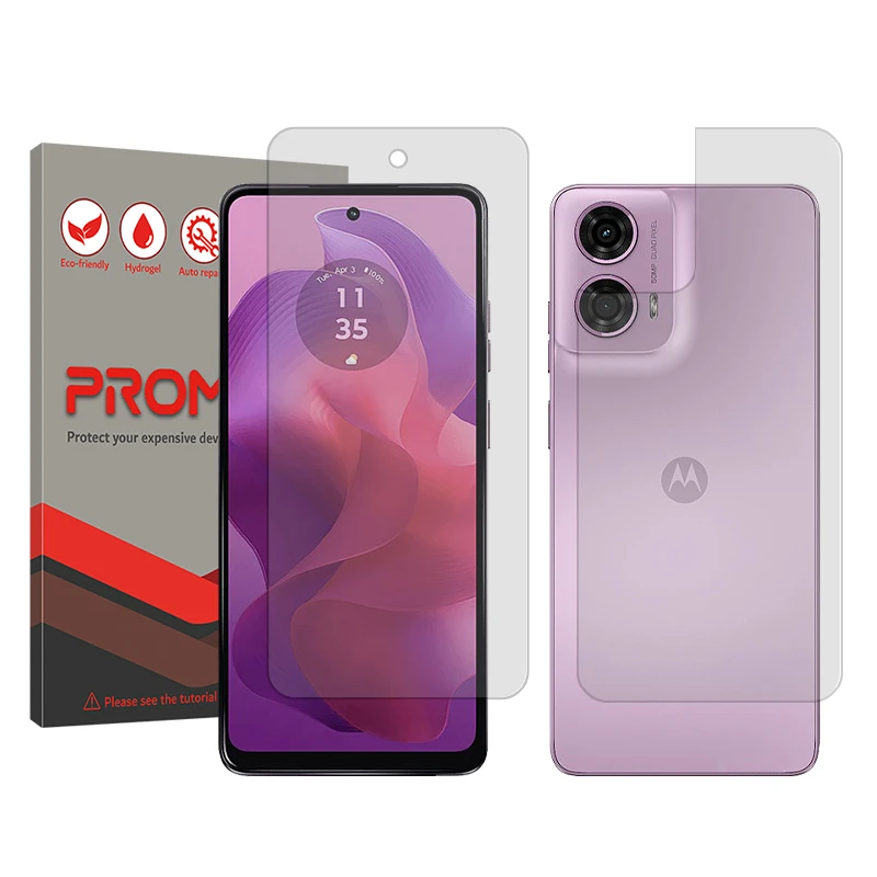 محافظ صفحه نمایش شفاف پرومیت مدل Resistant مناسب برای گوشی موبایل موتورولا Moto G24 به همراه محافظ پشت گوشی