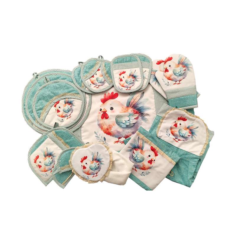 سرویس پارچه ای آشپزخانه 16 پارچه مدل خروس