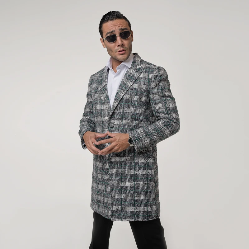 پالتو کوتاه مردانه مدل چهارخانه دبل برس ماهوت 3