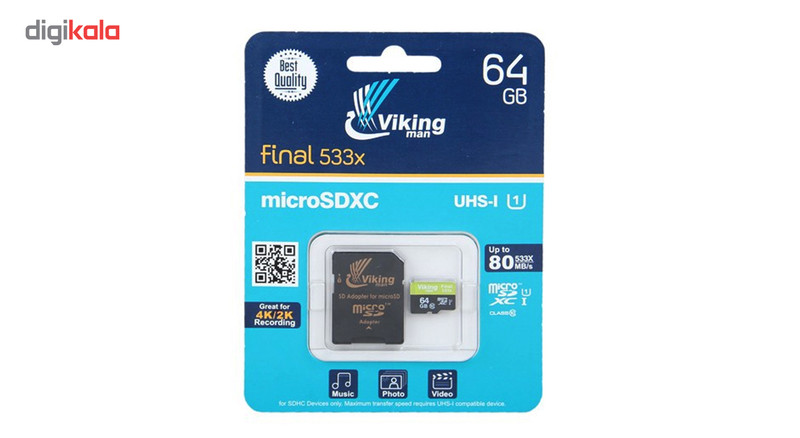 کارت حافظه microSDXC ویکینگ مدل VI64GM کلاس 10 استاندارد UHS-I سرعت 80MBps همراه با آداپتور ظرفیت 64GB