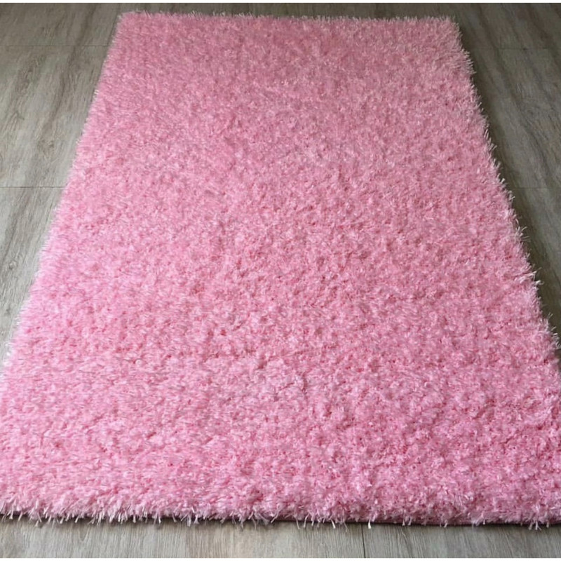 فرش ماشینی مدل شگی فلوکاتی طرح پرزبلند زمینه صورتی