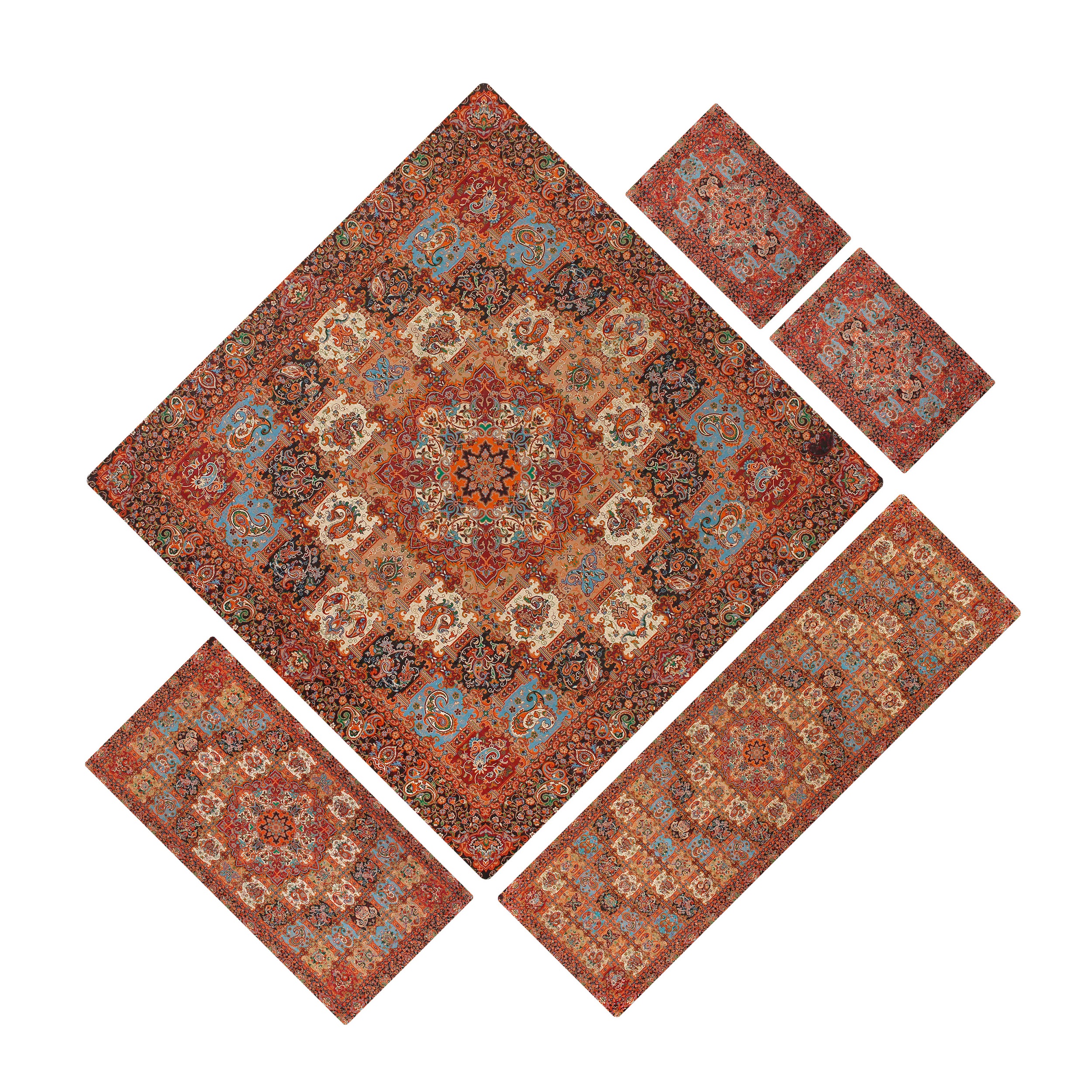 ست 5 تکه رومیزی ترمه ابریشم مدل خشتی کد Khgh-1007