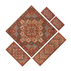 ست 5 تکه رومیزی ترمه ابریشم مدل خشتی کد Khgh-1007