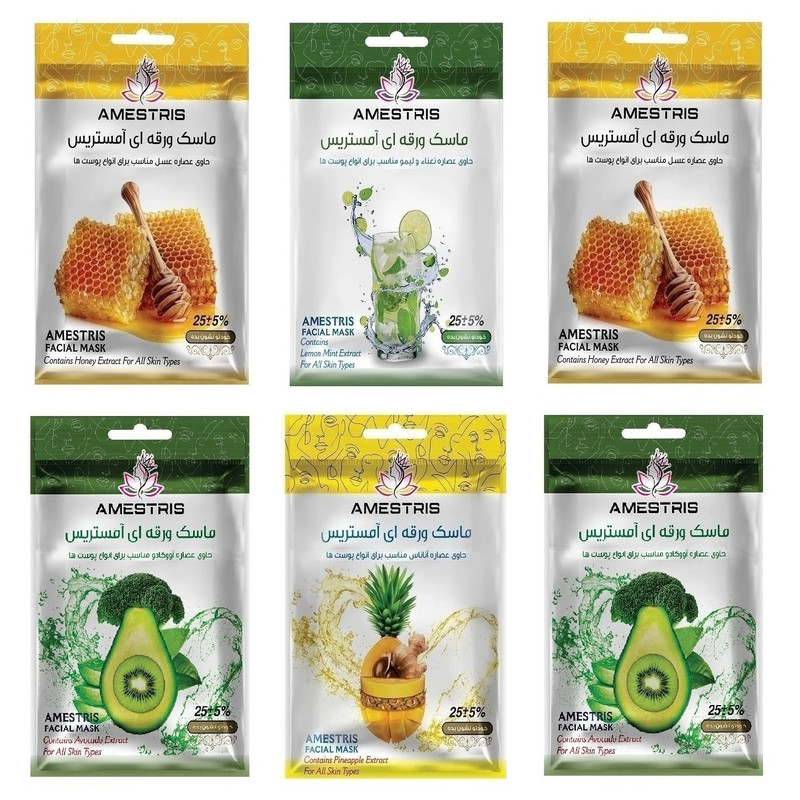 ماسک صورت آمستریس مدل پروتئینه مناسب برای پوست چرب و مختلط وزن 25 گرم بسته 6 عددی