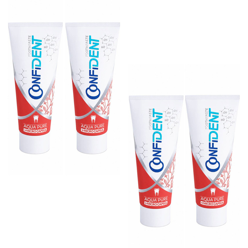 خمیر دندان ضد پوسیدگی کانفیدنت مدل Aqua-Pure04 مناسب برای انواع دندان حجم 100 میلی لیتر مجموعه 4 عددی