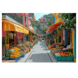 فرش پارچه‌ای مدل فرشینه طرح خیابان شاد بازار میوه کارائیب کد AR3059713