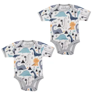 بادی آستین کوتاه نوزادی مدل دایناسور مجموعه دو عددی