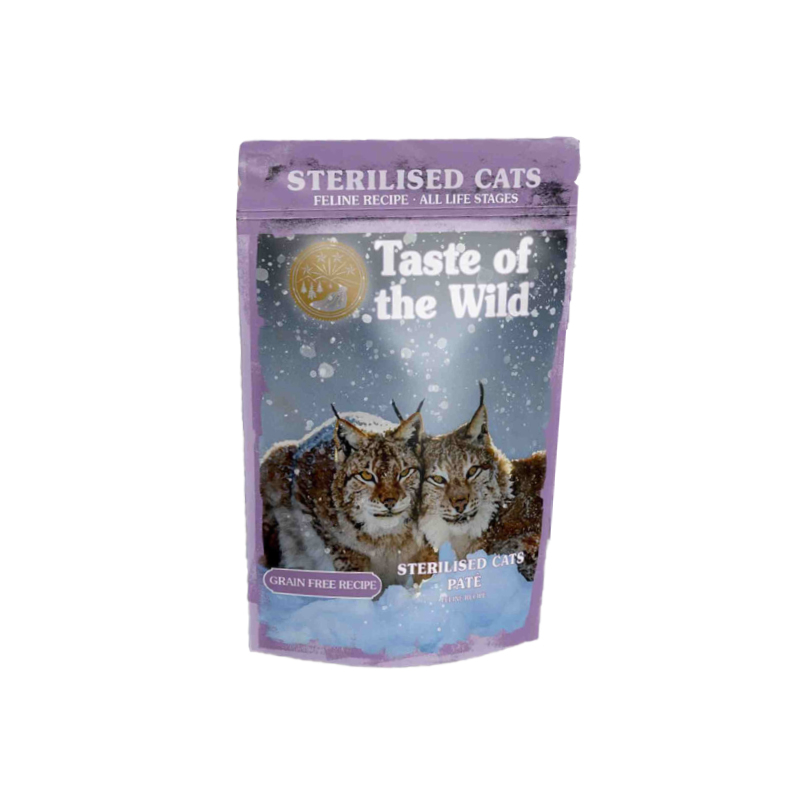پوچ گربه بالغ تیست آف ویلد مدل Sterilised Cats Pate طعم مرغ و روغن سالمون وزن ۸۵ گرم