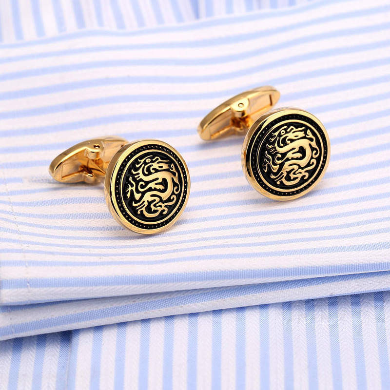 دکمه سردست مردانه زرکات طرح اژدها مدل C177 دکمه سردست مردانه زرکات طرح اژدها مدل C177