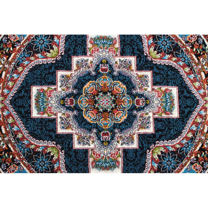 فرش ماشینی مدل گرد طرح ناردون زمینه سرمه ای